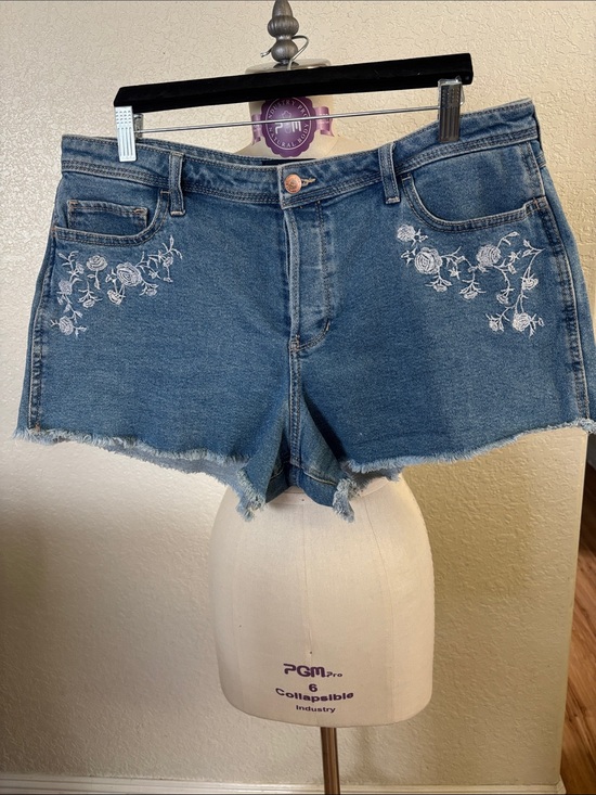 Hollister Pants - Hollister Blue Denim Shorts with White Floral Embroidery